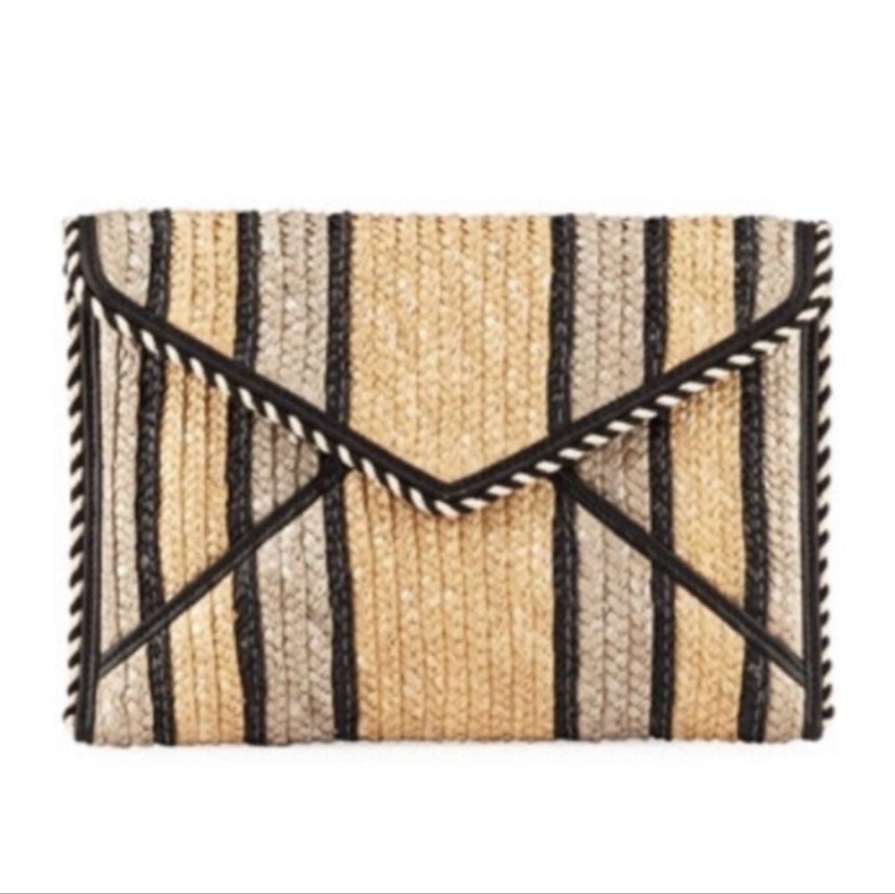 Rebecca Minkoff Straw Leo Clutch Woven Envelope Purse Tropical Bag